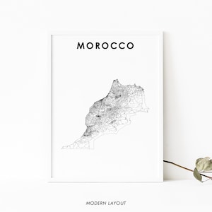 Impression de carte du nord du Maroc, affiche d'art de carte routière de pays, art de carte de Rabat Casablanca Sahara, décor de bureau de mur de salle de pépinière, carte imprimable