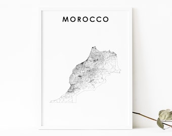 Noord-Marokko kaart afdrukken, land routekaart kunst poster, Rabat Casablanca Sahara kaart kunst, kinderkamer muur kantoor decor, afdrukbare kaart