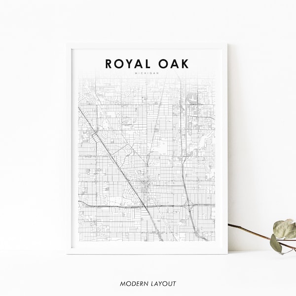 Royal Oak MI Map Print, Michigan USA Map Art Poster, City Street Road Map Print, Nursery Room Wall Office Decor, Printable Map