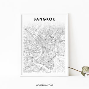 Bangkok Thailand Map Print, Map Art Poster, Thai Krung Thep City Street Road Map Print, Nursery Room Wall Office Decor, Printable Map