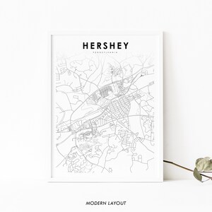 Hershey PA Mapa Impresión, Pensilvania EE.UU. Mapa Arte Cartel, Dauphin City Street Road Map Impresión, Decoración de la oficina de la pared de la guardería, Mapa imprimible