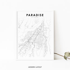 Paradise CA Karte Print, Kalifornien USA Karte Kunst Poster, Butte County City Street Road Map Print, Kinderzimmer Wand Büro Dekor, druckbare Karte