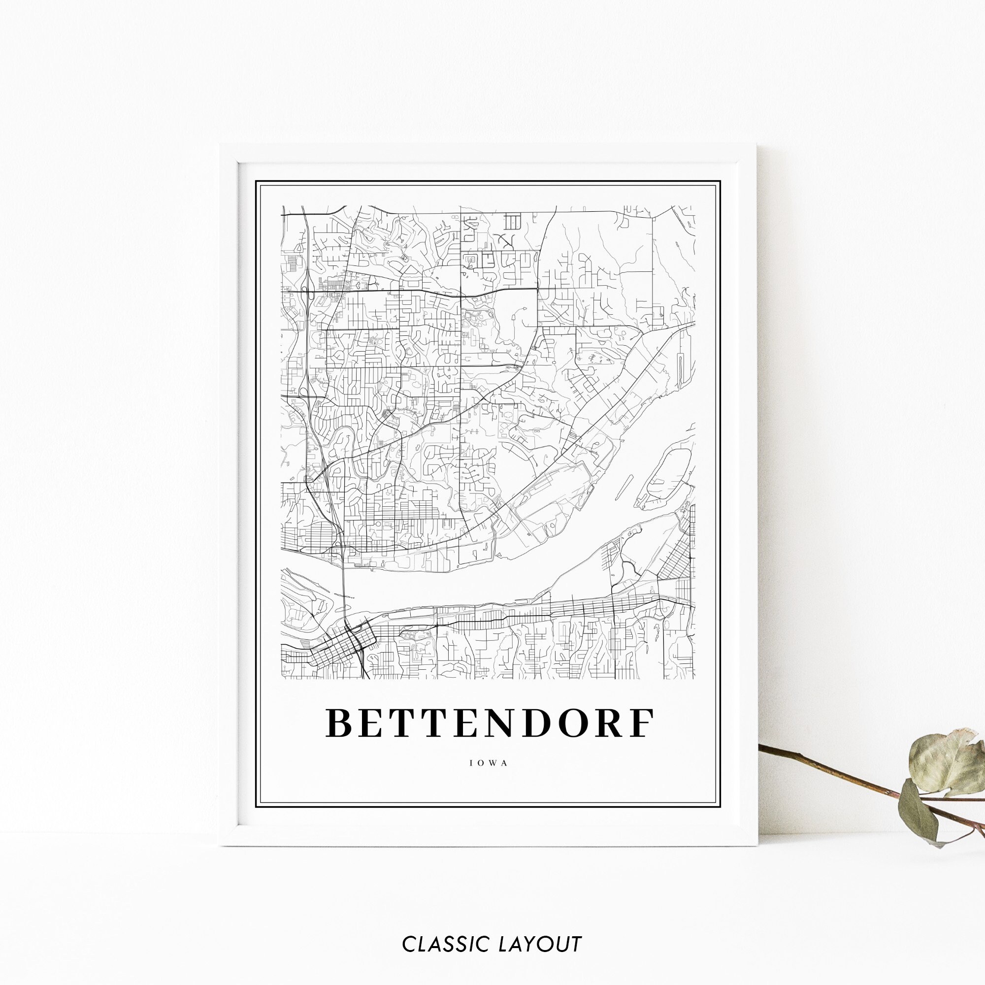 Bettendorf IA Map Print Iowa USA Map Art Poster Quad Cities Etsy