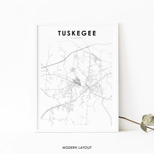 Tuskegee AL kaart print, Alabama USA kaart art poster, Macon County, City Street wegenkaart print, kinderkamer kantoor muur decor, afdrukbare kaart