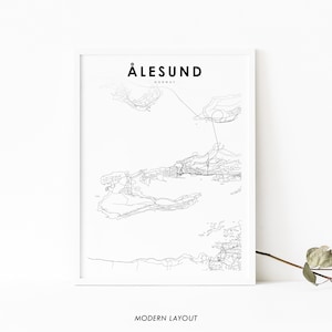 Impressão de mapa de Alesund Noruega, pôster de arte de mapa de Ålesund Norge, impressão de mapa de estradas de rua da cidade, decoração de parede de quarto de berçário, mapa imprimível