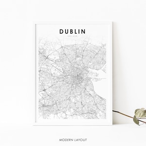 Impresión de mapas de Irlanda del área de Dublín, cartel de arte de mapas, Baile Átha Cliath, impresión de mapas de carreteras de la calle de la ciudad, decoración de la oficina de la pared de la guardería, mapa imprimible