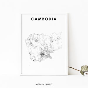 Cambodja kaart afdrukken, land routekaart poster, Kampuchea Cambodge Phnom Penh Azië kaart kunst, kinderkamer muur kantoor decor, afdrukbare kaart