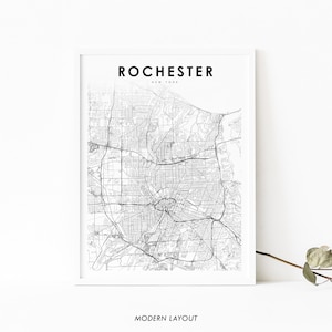 Rochester NY Karte Print, New York USA Karte Kunst Poster, Monroe County City Street Road Map Print, Kinderzimmer Wand Büro Dekor, druckbare Karte