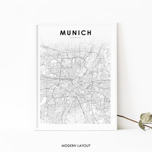 München Region Deutschland Karte Print, Karte Kunst Poster, München Bayern, Stadt Straße Straßenkarte Druck, Kinderzimmer Wand Büro Dekor, druckbare Karte