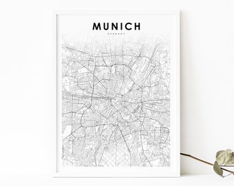 Munich Area Germany Map Print, Map Art Poster, München Bavaria, City Street Road Map Print, Nursery Room Wall Office Decor, Printable Map