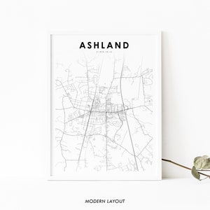 Ashland VA Map Print, Virginia USA Map Art Poster, Hanover County, City Street Road Map Print, Nursery Room Wall Office Decor, Printable Map