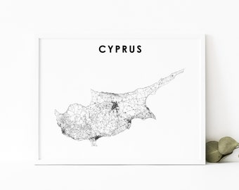 Impression de carte de Chypre, affiche d'art de carte, Κυπριακή Kıbrıs Cumhuriyeti Nicosie City Road Map Print, Nursery Room Wall Office Decor, Printable Map