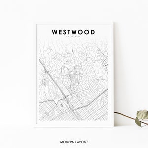 Westwood CA Karte Print, Kalifornien USA Karte Kunst Poster, UCLA, Los Angeles City Street Karte Print, Kinderzimmer Wand Büro Dekor, druckbare Karte