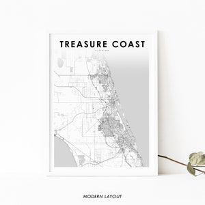 Treasure Coast FL kaart print, Florida USA kaart art poster, City Street wegenkaart print, kinderkamer kantoor muur decor afdrukbare kaart
