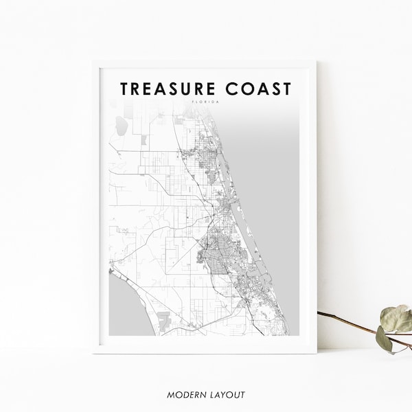 Treasure Coast FL Map Print, Florida USA Map Art Poster, City Street Road Map Print, Nursery Room Office Wall Decor Printable Map