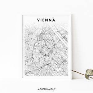 Impressão de mapa do centro de Viena Áustria, pôster de arte de mapa de Wien Österreich, impressão de mapa de estradas de ruas da cidade, decoração de parede de quarto de berçário, mapa para impressão