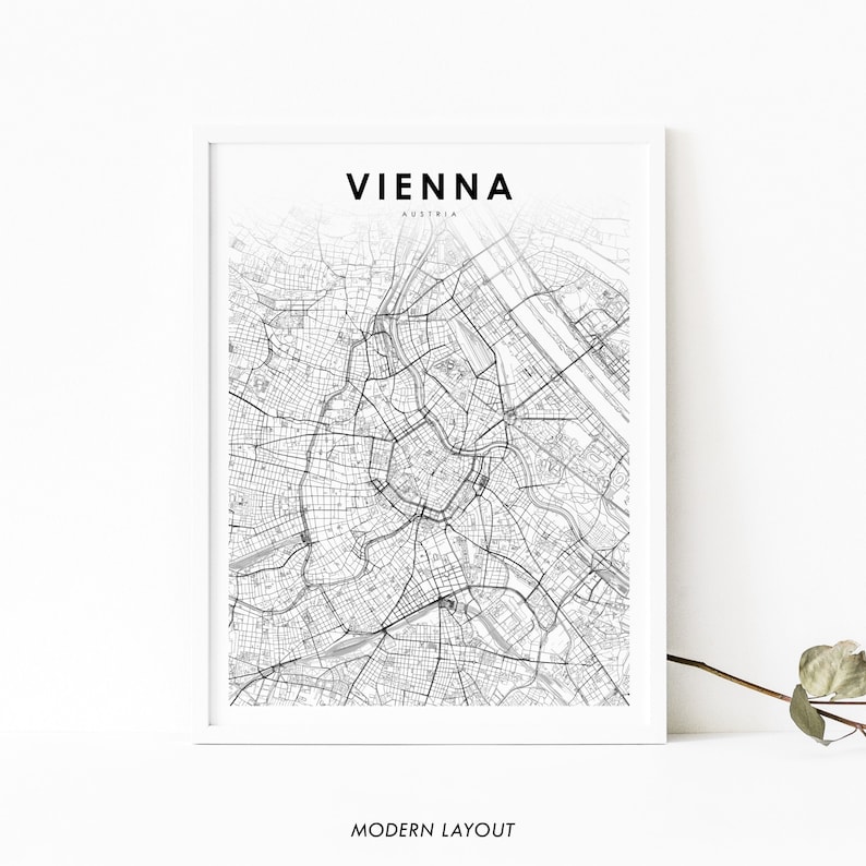 Downtown Wenen Oostenrijk kaart afdrukken, Wien Österreich kaart Art Poster, City Street routekaart afdrukken, kinderkamer muur Office Decor, afdrukbare kaart afbeelding 1