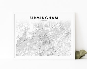 Birmingham AL Map Print, Alabama USA Map Art Poster, United States City Street Road Map Print, Nursery Room Wall Office Decor, Printable Map