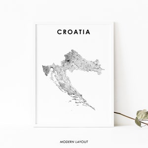 Kroatië kaart afdrukken, land routekaart poster, Hrvatska Europa Zagreb kaart kunst, kinderkamer muur kantoor decor, afdrukbare kaart