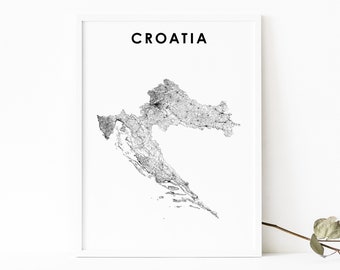 Croatia Map Print, Country Road Map Poster, Hrvatska Europe Zagreb Map Art, Nursery Room Wall Office Decor, Printable Map