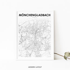 Mönchengladbach Germany Map Print, Map Art Poster, Monchengladbach City Street Road Map Print, Nursery Room Wall Office Decor, Printable Map