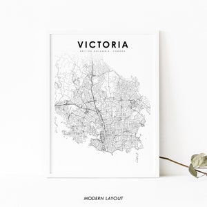 Impressão de mapa de Victoria BC, pôster de arte de mapa da Colúmbia Britânica Canadá, impressão de mapa de estradas de ruas da cidade, decoração de parede de quarto de berçário, mapa para impressão