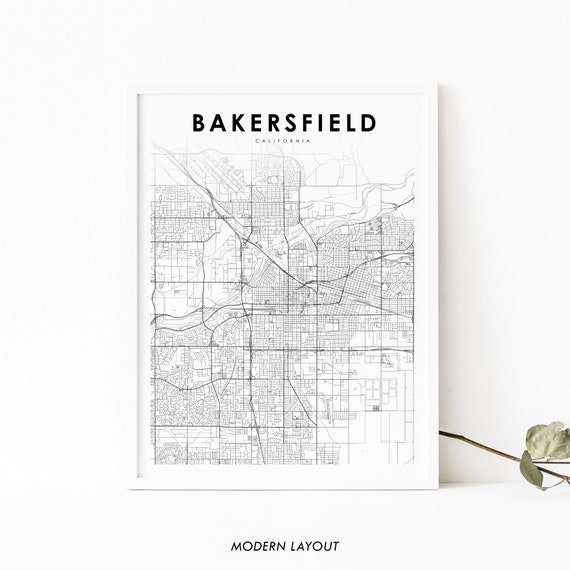 Prints Printable Map of Bakersfield California CA Instant Download ...