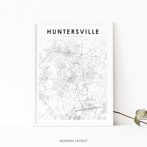 Huntersville NC Map Print, North Carolina USA Map Art Poster, City Street Road Map Print, Nursery Room Wall Office Decor, Printable Map