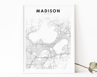 Madison WI Map Print, Wisconsin USA Map Art Poster, City Street Road Map Print, Nursery Room Wall Office Decor, Printable Map