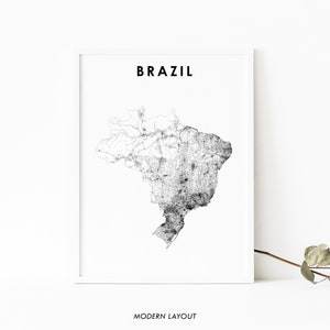 Brazil Map Print, Country Road Map Poster, Brasil Brasília São Paulo Map Art, Nursery Room Wall Office Decor, Printable Map
