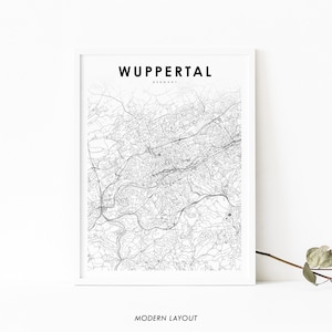 Impressão de mapa de Wuppertal Alemanha, pôster de arte de mapa da Alemanha, impressão de mapa de estrada de rua da cidade, decoração de escritório de parede de berçário, mapa imprimível