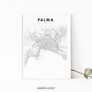 Impressão de mapa de Palma de Mallorca Espanha, pôster de arte de mapa, Maiorca Espanha, impressão de mapa de estradas de ruas da cidade, decoração de parede de quarto de berçário, mapa para impressão