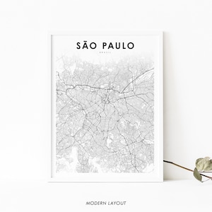 Sao Paulo Brasilien Karte Drucken, São Paulo Brasilien Karte Kunst Poster, Stadt Straße Straßenkarte Druck, Kinderzimmer Wand Büro Dekor, druckbare Karte