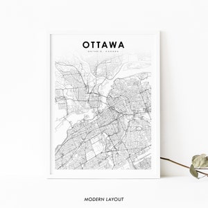 Impression de carte Ottawa Ontario, ON Canada carte Art affiche, Gatineau Québec, impression de carte routière de rue, décoration de bureau mur salle de pépinière, carte imprimable