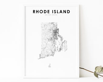 Rhode Island Map Print, State Road Map Print, RI USA United States Map Art Poster, Nursery Room Wall Office Decor, Printable Map