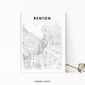 Renton WA Karte Print, Washington USA Karte Kunst Poster, Stadt Straße Road Map Print, Kinderzimmer Wand Büro Dekor, druckbare Karte