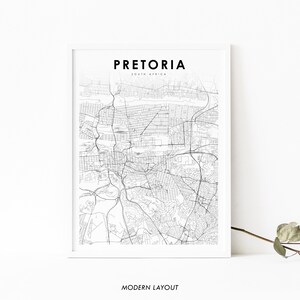 Pretoria South Africa Map Print, Map Art Poster, Gauteng, City Street Road Map Print, Nursery Room Office Wall Decor, Printable Map