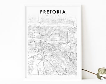 Pretoria Afrique du Sud carte impression, carte Art affiche, Gauteng, City Street Road Map Print, Nursery Room Office Wall Decor, carte imprimable