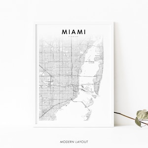 Miami FL kaart afdrukken, Florida USA kaart Art Poster, City Street routekaart afdrukken, kinderkamer muur Office Decor, afdrukbare kaart