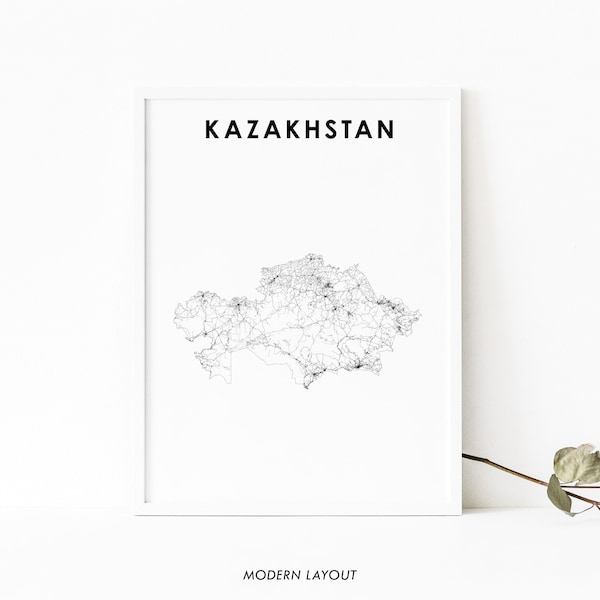 Kazakhstan Map Print, Road Map Art Poster, Қазақстан Казахстан Kazakh Astana Map Art, Nursery Room Wall Office Decor, Printable Map