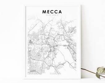 Mecca Saudi Arabia Map Print, Map Art Poster, Makkah Bakkah Kaaba, City Road Street Map Print, Nursery Room Wall Office Decor, Printable Map