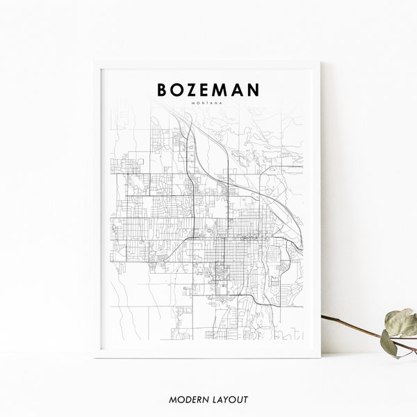 Bozeman MT Map Print, Montana USA Map Art Poster, Gallatin County, City Street Road Map Print, Nursery Room Wall Office Decor, Printable Map