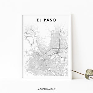 Impressão de mapa de El Paso TX, pôster de arte de mapa do Texas EUA, Ciudad Juárez, impressão de mapa de estradas de ruas da cidade, decoração de parede de quarto de berçário, mapa para impressão