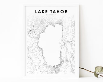 Lake Tahoe CA NV carte impression, Californie Nevada USA carte Art affiche, ville rue route carte impression, pépinière chambre mur bureau Decor, carte imprimable