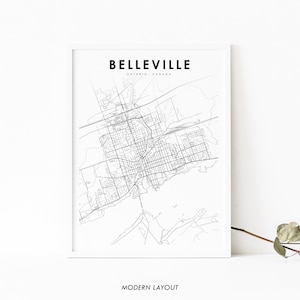 Belleville Ontario carte impression, ON Canada carte Art affiche, ville rue route carte impression, pépinière chambre bureau Wall Decor, carte imprimable minimaliste