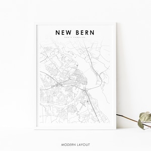 New Bern NC Karte Print, North Carolina USA Karte Art Poster, Craven, City Street Road Map Print, Kinderzimmer Wand Büro Dekor, druckbare Karte