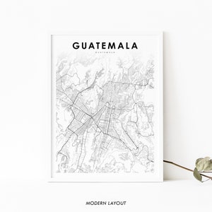 Impressão de mapa da cidade da Guatemala, pôster de arte do mapa da Guatemala, impressão de mapa de estradas da cidade, decoração de parede do quarto do berçário, mapa imprimível
