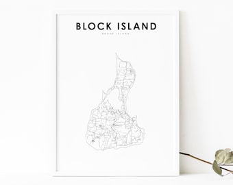 Impresión de mapas de Block Island RI, cartel de arte de mapas de Rhode Island EE. UU., impresión de mapas de carreteras de City Street, decoración de la oficina de la pared de la sala de guardería, mapa imprimible