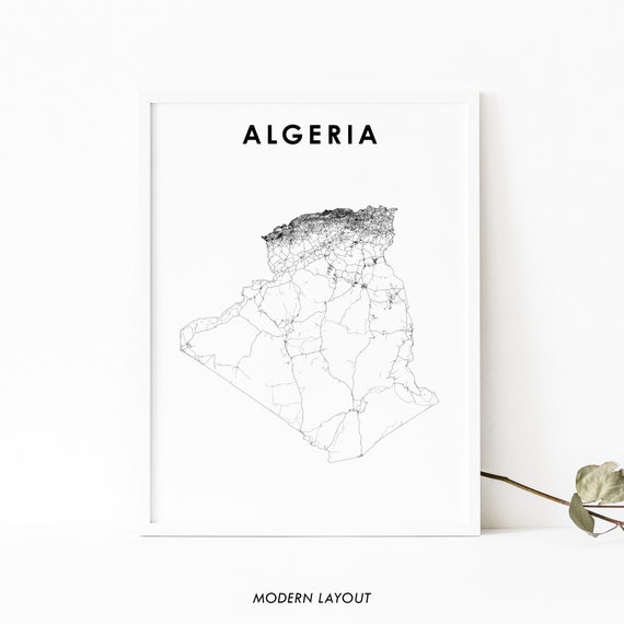 Algeria Map Print Road Map Poster Country Map Art الجزائر - Etsy