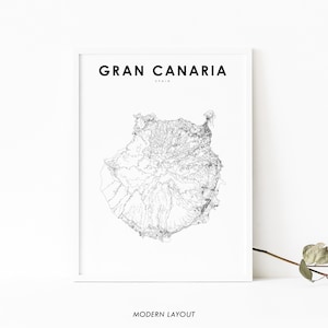 Gran Canaria Kanarische Inseln Karte Drucken, Spanien Karte Kunst Poster, Kanaren Straße Straßenkarte Druck, Kinderzimmer Wand Büro Dekor, druckbare Karte